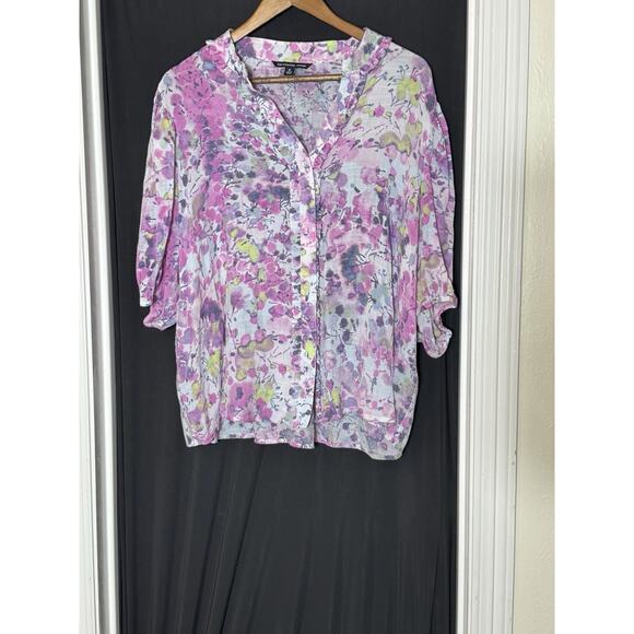 Zac & Rachel Blouse Womens 2X WaterColor Floral Bell Sleeve Lightweight Fairy - Picture 5 of 9